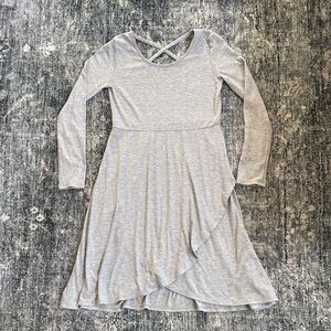 Casual Ribbed Gray Girls Dress